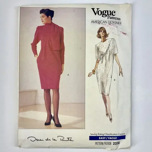 Vogue Easy Sewing Pattern Oscar De La Renta #2336 Dress Size 8-10-12 UNCUT