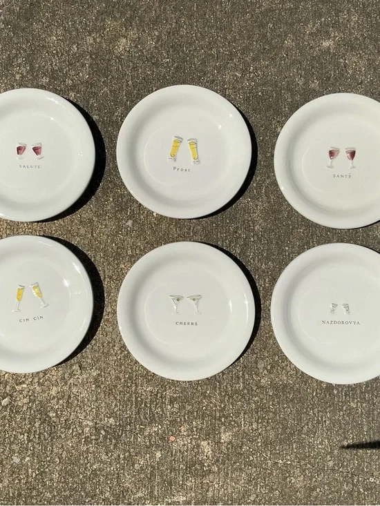 Williams Sonoma Porcelain Appetizer Plates with Cocktail Motifs