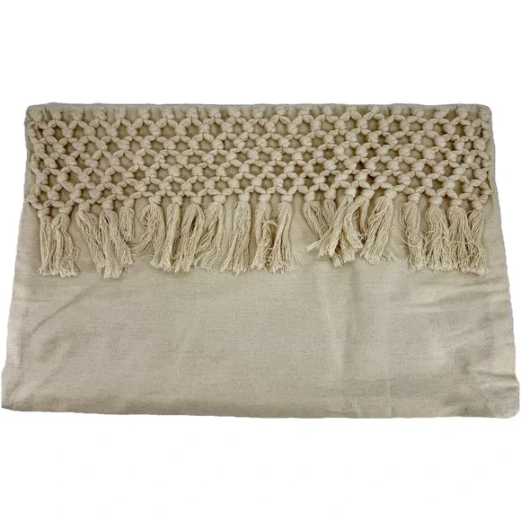 Hobby Lobby Throw Pillow Cover Tassel‎ Cotton Muslin Beige Zip 21.5