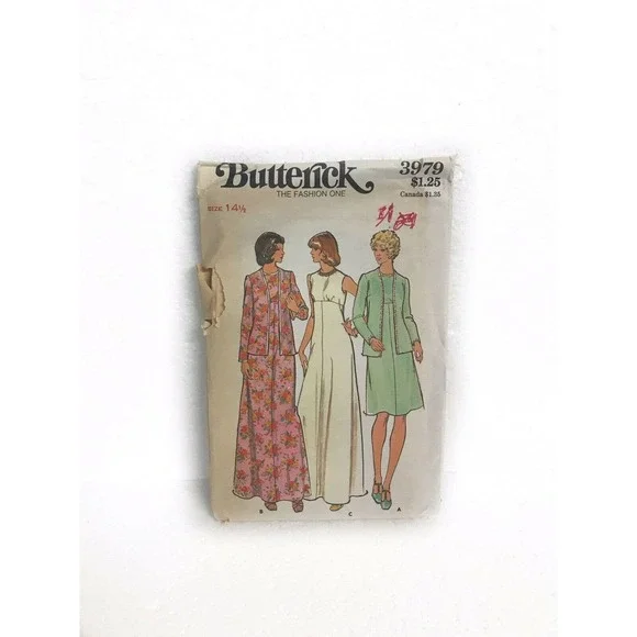 Butterick 3979 Misses Half Sizes Evening Jacket & Dress Sewing Pattern Size 14.5