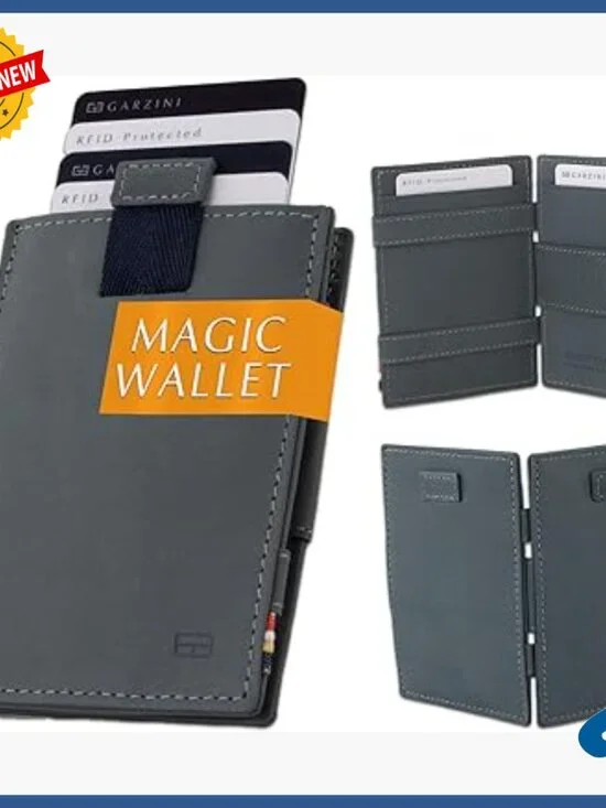 Genuine Leather RFID Magic Wallet Holds 12 Cards Slim Minimalist Pull-Tab