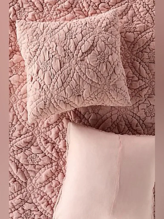 New Anthropologie everly cotton floral euro sham textured misty rose pink cover