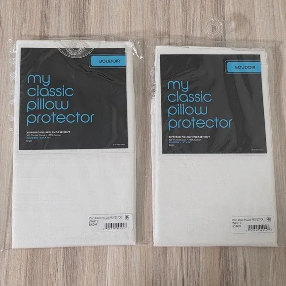 2pk My Classic Pillow Protector Boudoir 12x16 100% Cotton 300TC Zippered White