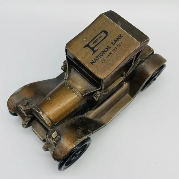 Peoples National Bank 1915 Model T Car Coin Bank Bronze Tone Vintage New Jersey