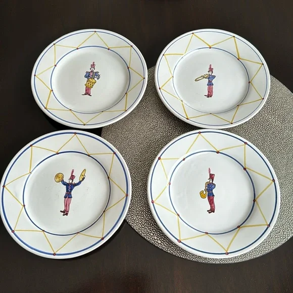 4 Williams Sonoma Azulcer Hand Painted Marching Band Plates