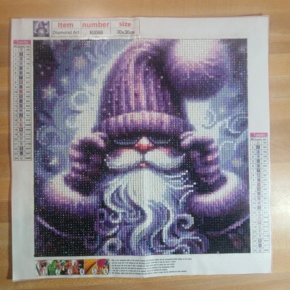 Finished 5D Diamond Art Painting Wall Art Purple‎ Santa, Sealed W/Clear Glue