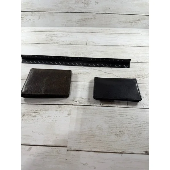 Mens Brown‎ Leather Bifold Wallet and Black Leather Card Holder Set Distressed