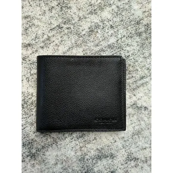 NWOt Coach Men's Bifold Billfold Wallet in Refine Pebble Leather | Black — New