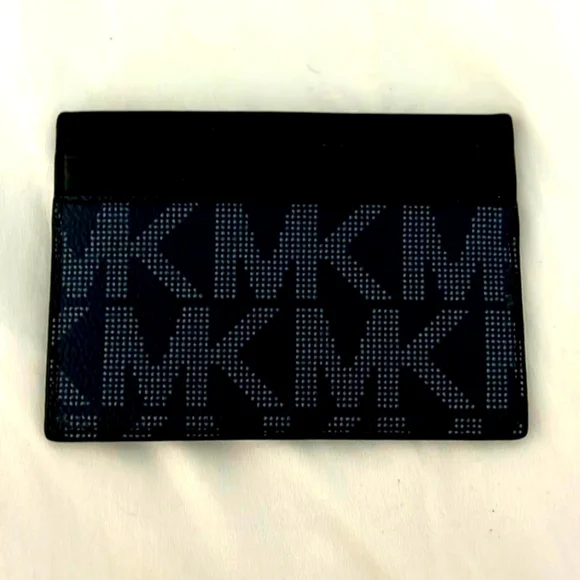 Michael Kors Jet Set Navy Blue and Black Monogrammed Card Case Unisex NWOT