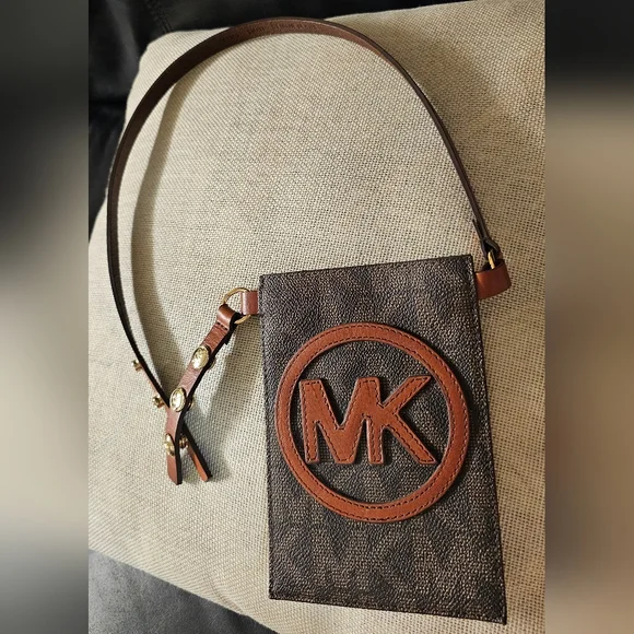 Michael Kors Logo Applique Belt Bag Brown Monogram Waist Pouch Sz Small EUC