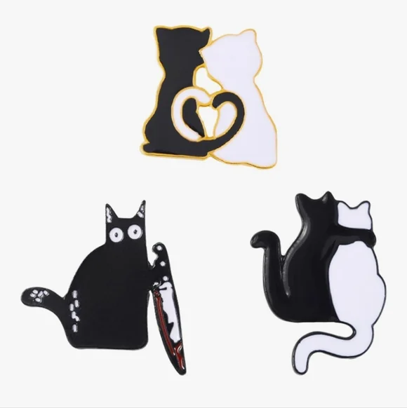 Black and White Cat Enamel Pins