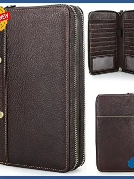 Top Grain Leather Clutch Wallet Wristlet RFID Large Capacity Travel