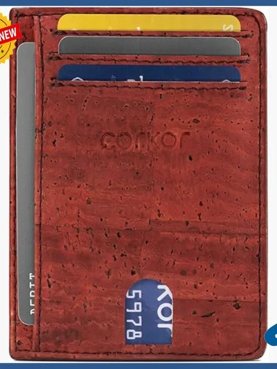 Slim RFID Blocking Vegan Cork Wallet Card Holder Minimalist Front Pocket
