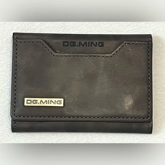 DG.MING Brown Leather Tri-Fold Magnetic Wallet