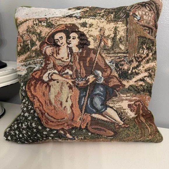 French Belgium Tapestry Style‎ Pillow Romantic Young Lovers 15x15