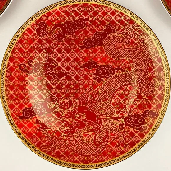Williams Sonoma Lunar Dinner Plate Dragon Red Gold 10 3/4