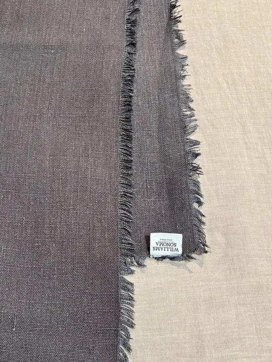 Williams Sonoma Fringed Linen Table Runner in Charcoal Gray 112”