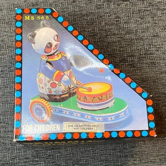 Vintage‎ Tin Toy Panda Drummer Wind Up Toy NIB and key vintage style works