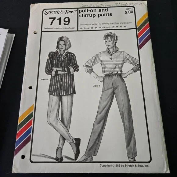 Stretch & Sew 719 sewing pattern Pull-on/Stirrup pants 80s UNCUT Ann Person