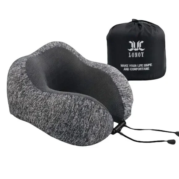 Travel Neck Memory Foam Ergonomic Pillow w/ Storage Bag Comfortable
