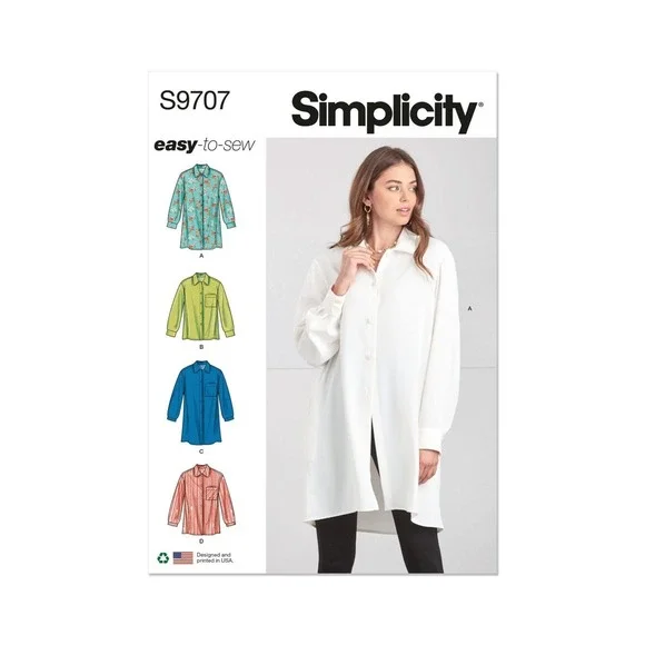 Simplicity Sewing Pattern 9707 R11693 Shirt Blouse‎ Oversized Misses Size 4-12