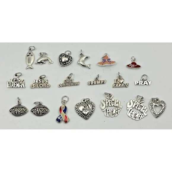 Lot of 19 Silver Plated Small Charms for Bracelets, Necklaces or