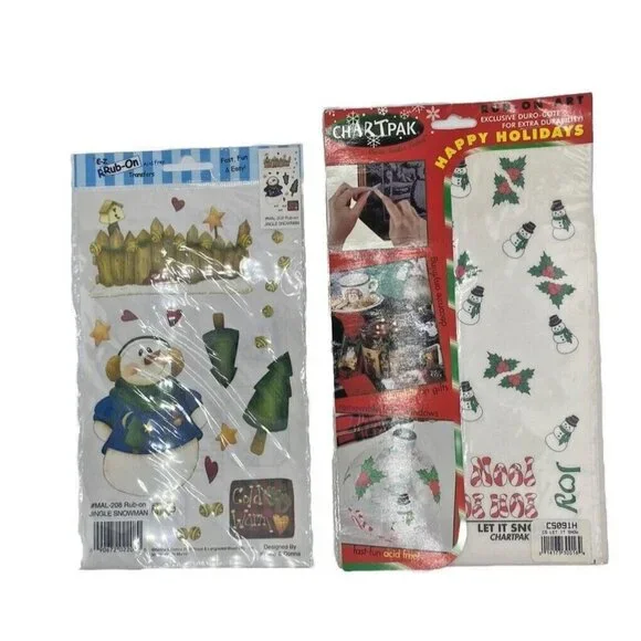 Vtg Chartpak Royal Langnickel Rub On Transfers Lot 2 Christmas Snowman Holiday