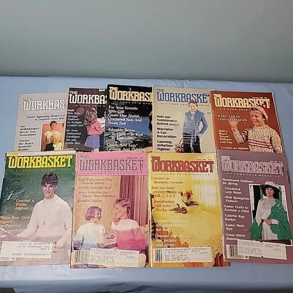 The Work Basket Magazines 9 Vintage Crafts Sewing‎ Needlecraft Art Ads 1980's