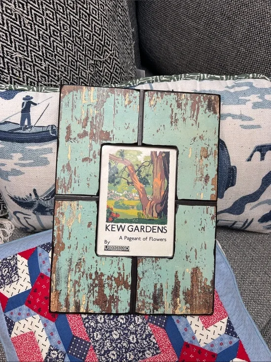 Z Gallerie Distressed Mint and Brown Segmented Wood Frame