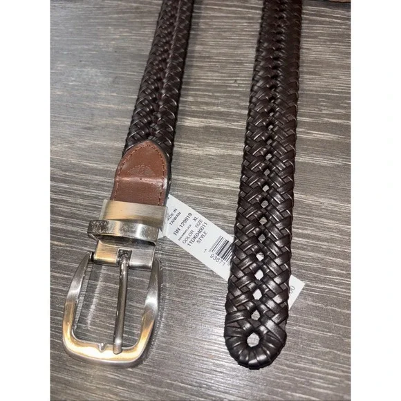 Dockers Braided Belt Brown Leather Mens Braided XL 42/44 Brown/ Black