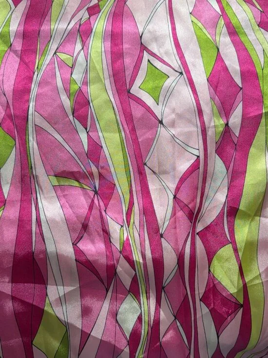 Satin or Silky Polyester Bold Swirling Abstract Pink Green 34