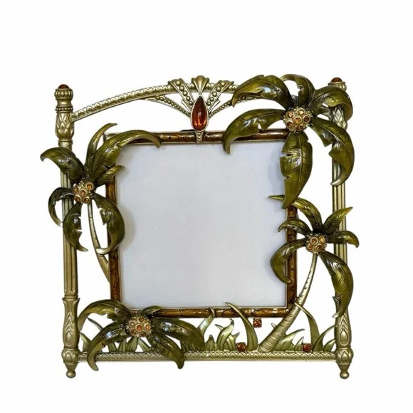 NEW Z Gallerie Green Enamel Jeweled Palm Trees Retro Deco Picture Frame