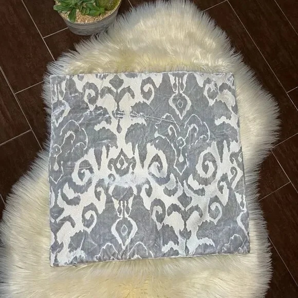 Z Gallerie Gray and White velvet Textured Pillow cover w/feather insert