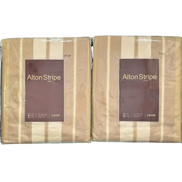 Z Gallerie Alton Stripe Curtain Panel Tan Gold Dark Rose 54