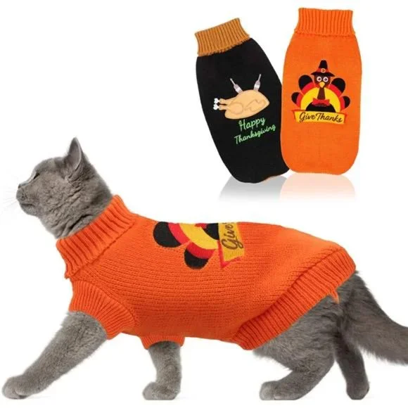 2 Packs Knitted Cat Sweater Thanksgiving Turkey Sweater for Kitten & Cats
