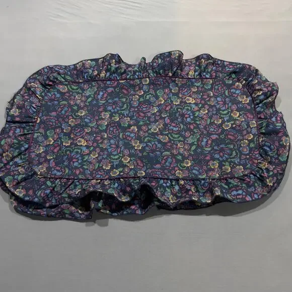 KING SIZE Navy Floral Ruffled Vintage Shams / Pillowcases