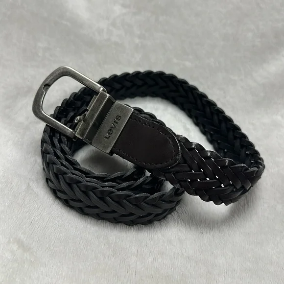 LEVI STRAUSS Synthetic Leather Dark Brown braided belt , size XL, 34 - 36 inches
