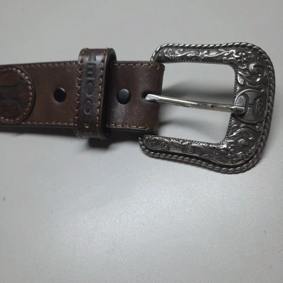 Hooey Tooled Brown Leather Western Belt & Buckle Size 40