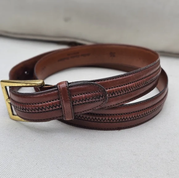 Johnston & Murphy Leather Brown Braided Belt‎ Aniline Kipskin Handcrafted 36 USA