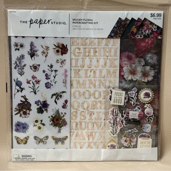 The Paper Studio Moody Floral Paper Crafting Scrapbook 13 Piece Kit