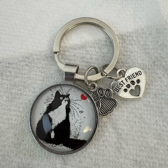 Source Unknown Black and Silver Cat Charm Accessory