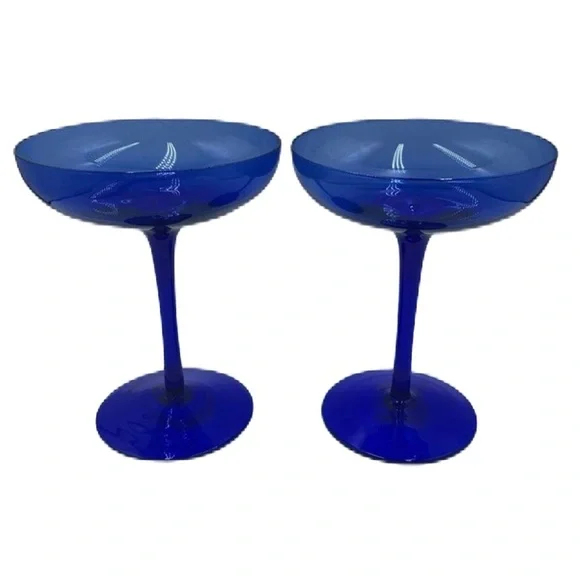 Z Gallerie Set of 2 Cobalt Blue Glass Margarita Glasses Drinkware Barware