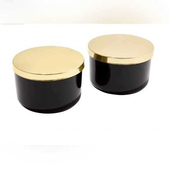🆕 Z Gallerie Ceramic Multi-Use Storage Duo, 4” Canisters, Black/Brass. NWOT