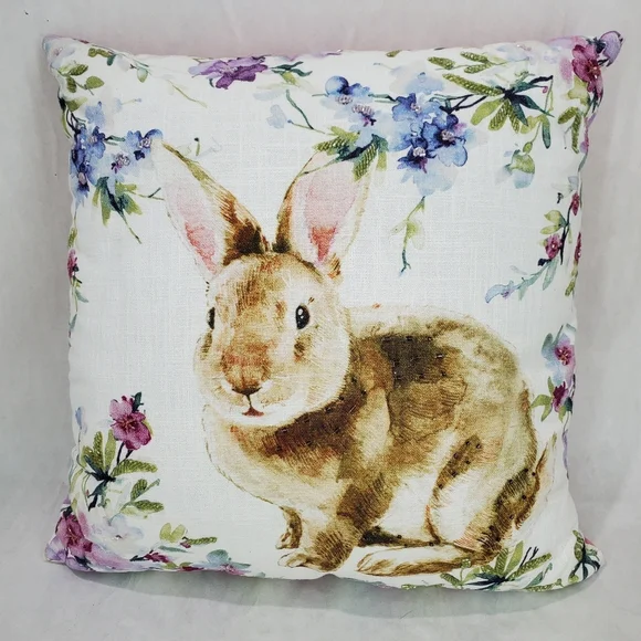 Bunny 🐰 pillow Beaded Rabbit Easter Throw Toss Accent Pink Floral Shabby Chic