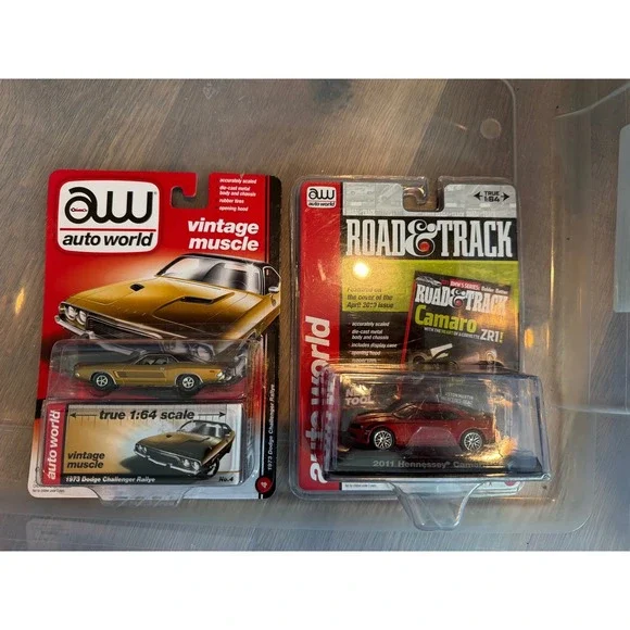 Auto World 1:64 1973 Dodge Challenger Rallye & 2011 Hennessey Camaro Diecast Lot