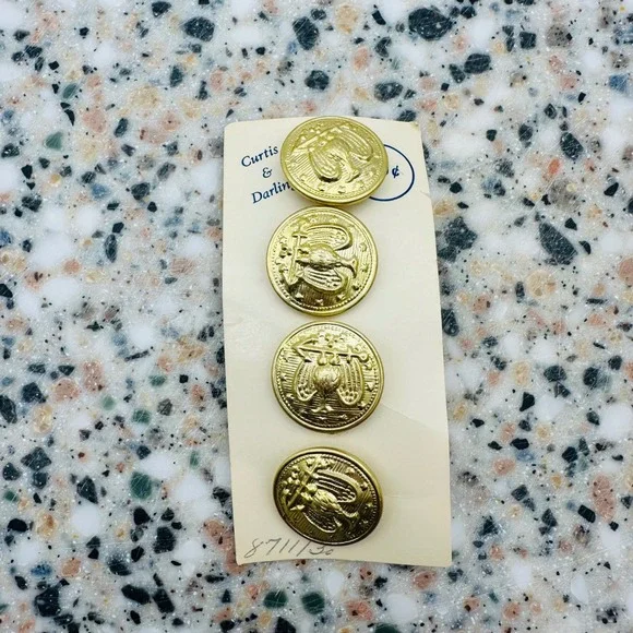 Curtis & Darling Vintage Gold Tone Eagle Anchor Crest Buttons Set of 4