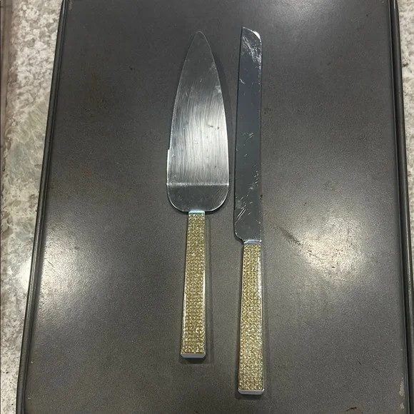 Z Gallerie Elegant Silver and Gold Cake Knife and Server Set