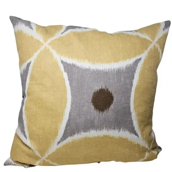 Z Gallerie 22x22 in Yellow Gray Linen Down Feather Filled Throw Pillow Modern