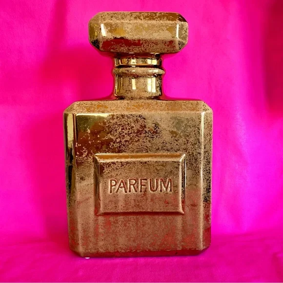 Z Gallerie Gold Perfume Bottle Statue Girly Decor Bank Shiny Glam Fragrance Art