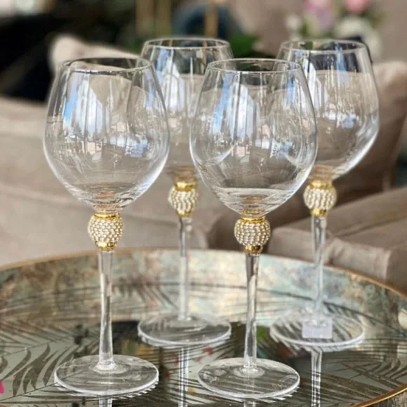Set Of 4 Z Gallerie Crystal Wine Glass with Gold Detailing